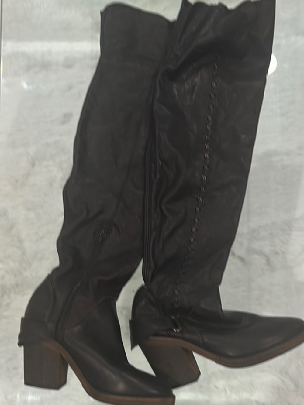 Black Over-the-Knee Leather Heel Boots (US 8)